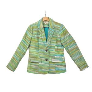 Coldwater Creek Blazer Vibrant Green Blue Multicolor Striped Chic Casual 8